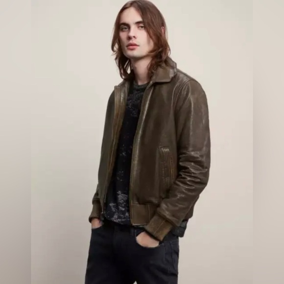 John Varvatos Tommy Bomber Removable Shearling Collar Leather. Size Lrg BNWT - Picture 2 of 16